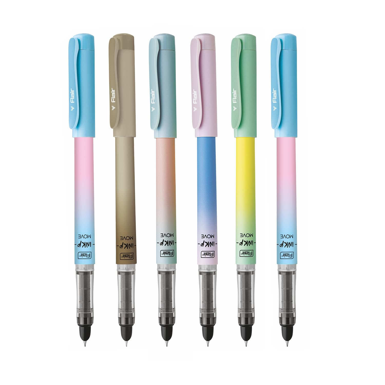 Flair Inky Move Fountain Pen Set Blue Ink Pack Of 6 With Jumbo Cartridges Smooth Writing For School Office Use
