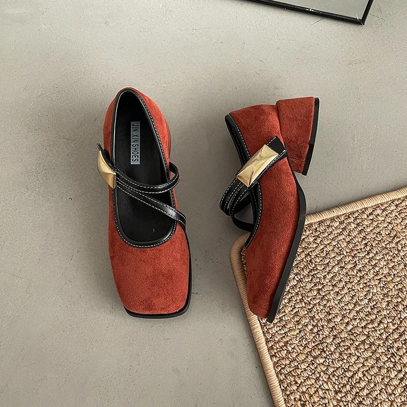 

Дизайнерские винтажные туфли Suqare Toe для женщин Mary Jane, модные повседневные туфли на низком каблуке 39 красный