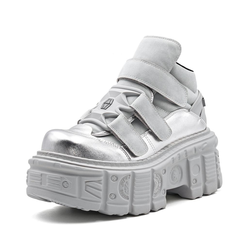 Gothic Knöchel-Rockstiefel Neuer Punk-Stil Damenschuhe Schnürung Absatzhöhe 6CM Plateauschuhe Frau Metalldekor Damen-Sneaker