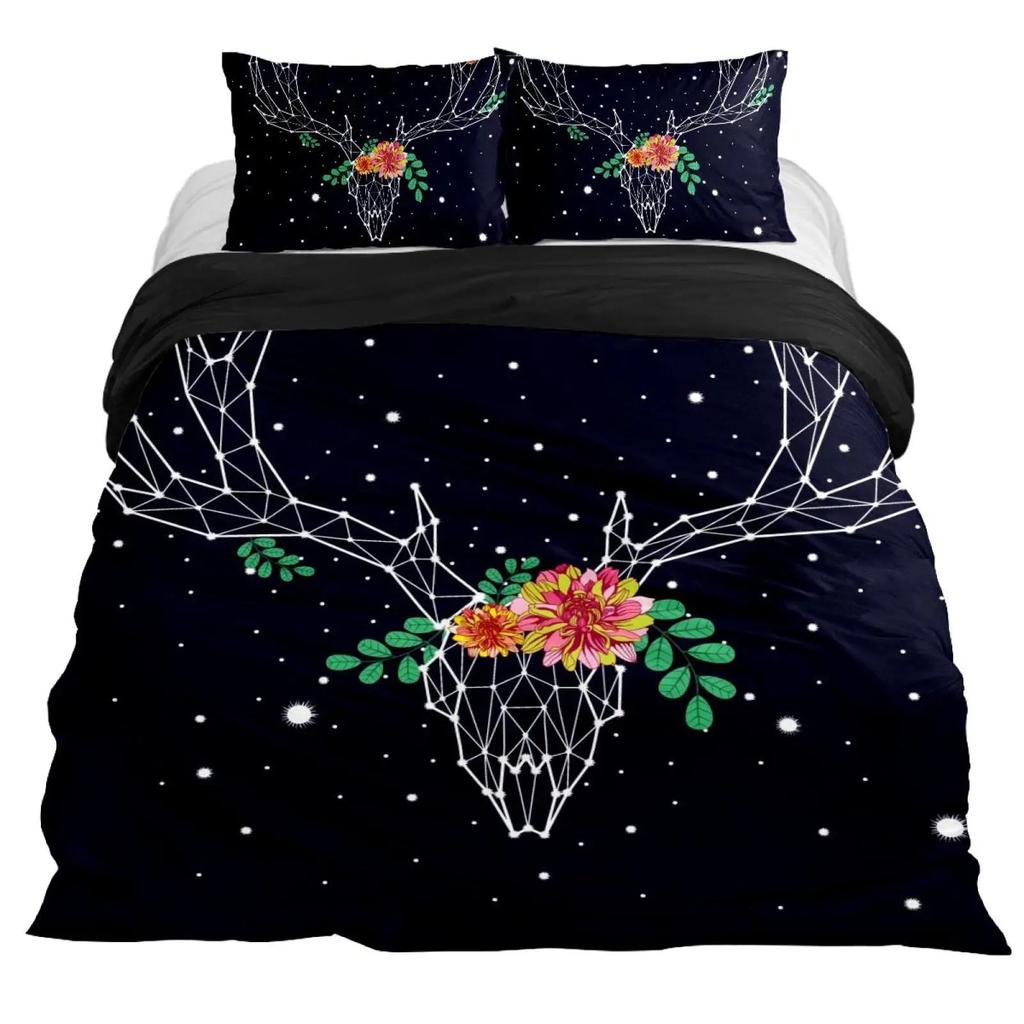 Animal Duvet Cover Set 2/3Pcs Deer Autumn Forest Leaves Bedding Set Wild Animals for Teens Queen King Size Polyester Quilt Cover