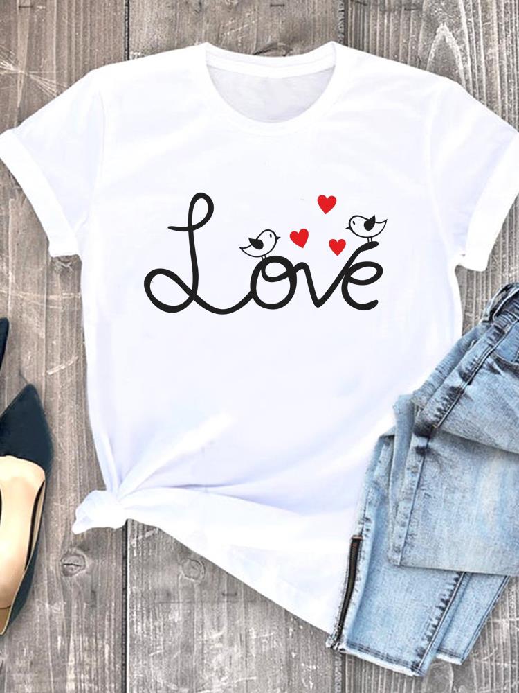 (Asian Size) Women Clothing Tee love cute Graphic T Shirt Fashion Casual Lady Female Top spring summer Printed Short Sleeve T-shirts