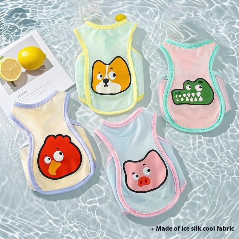 Pet Cat Dog Summer Cartoon Pattern Cool Breathable Cooling Ice Silk Vest Outdoor Tank Top Lightweight Outdoor Cool Clothes