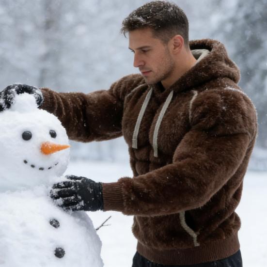 Yousheng Men Muscle Hoodie 3D Pattern Fuzzy Pullover Muscular Long Sleeve Warm Hooded Sweatshirt for Casual Sports Streetwear Fashion