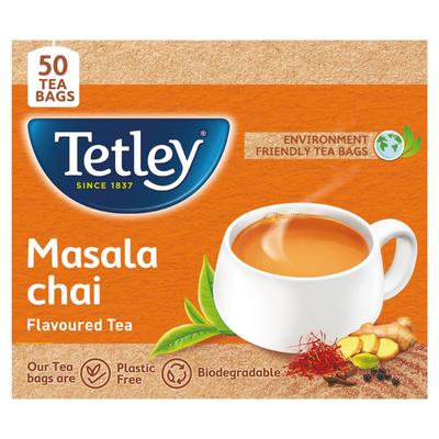 Tetley | Masala Chai Flavoured with Natural Flavour | Black Tea | 50 Tea Bags
