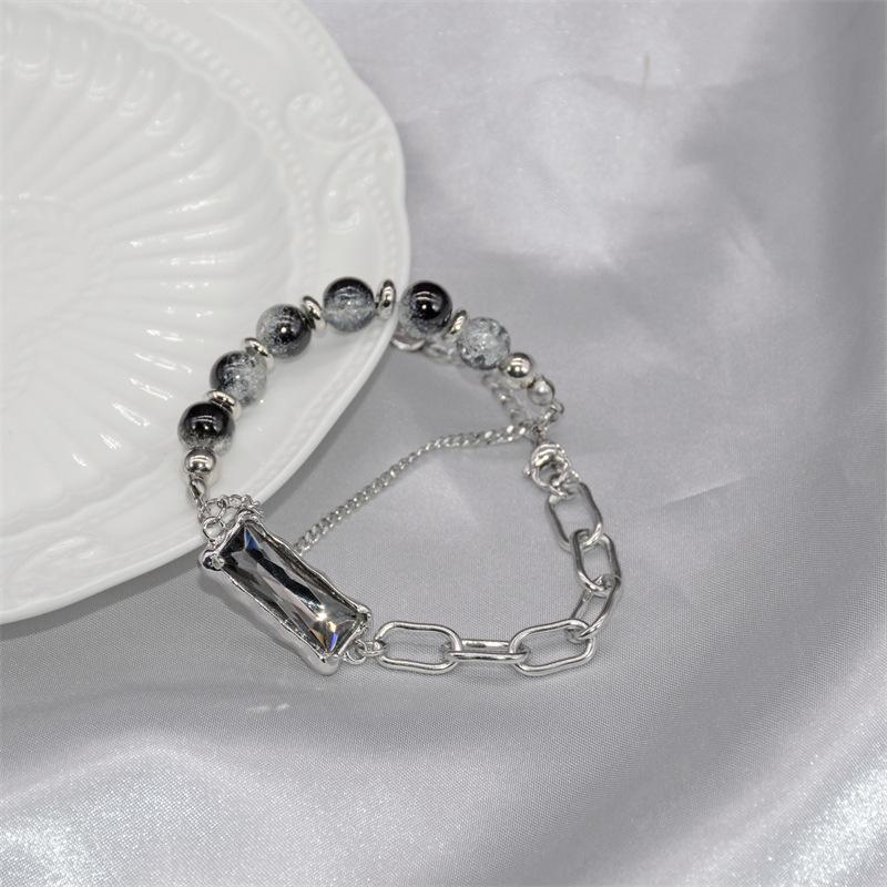 Trend Schwarzer Zirkon Titanstahl Armreif Für Männer Frauen Korea Silberfarbe Geometrische Spleißkette Armband Unisex Schmuck