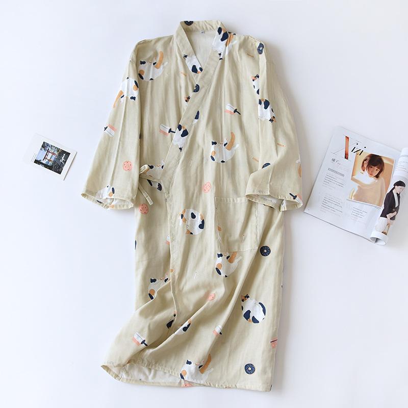 Japanese Style Summer Cotton Kimono Robes for Couples: Lightweight Gauze Nightgowns for Men and Women