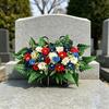 Kunstig Mors Dag Blomst til Kirkegård UV-bestandig Rød Hvid Blå Patriotisk Vildblomster Buket til Veterans Dag Gravsted Gravsten Dekoration