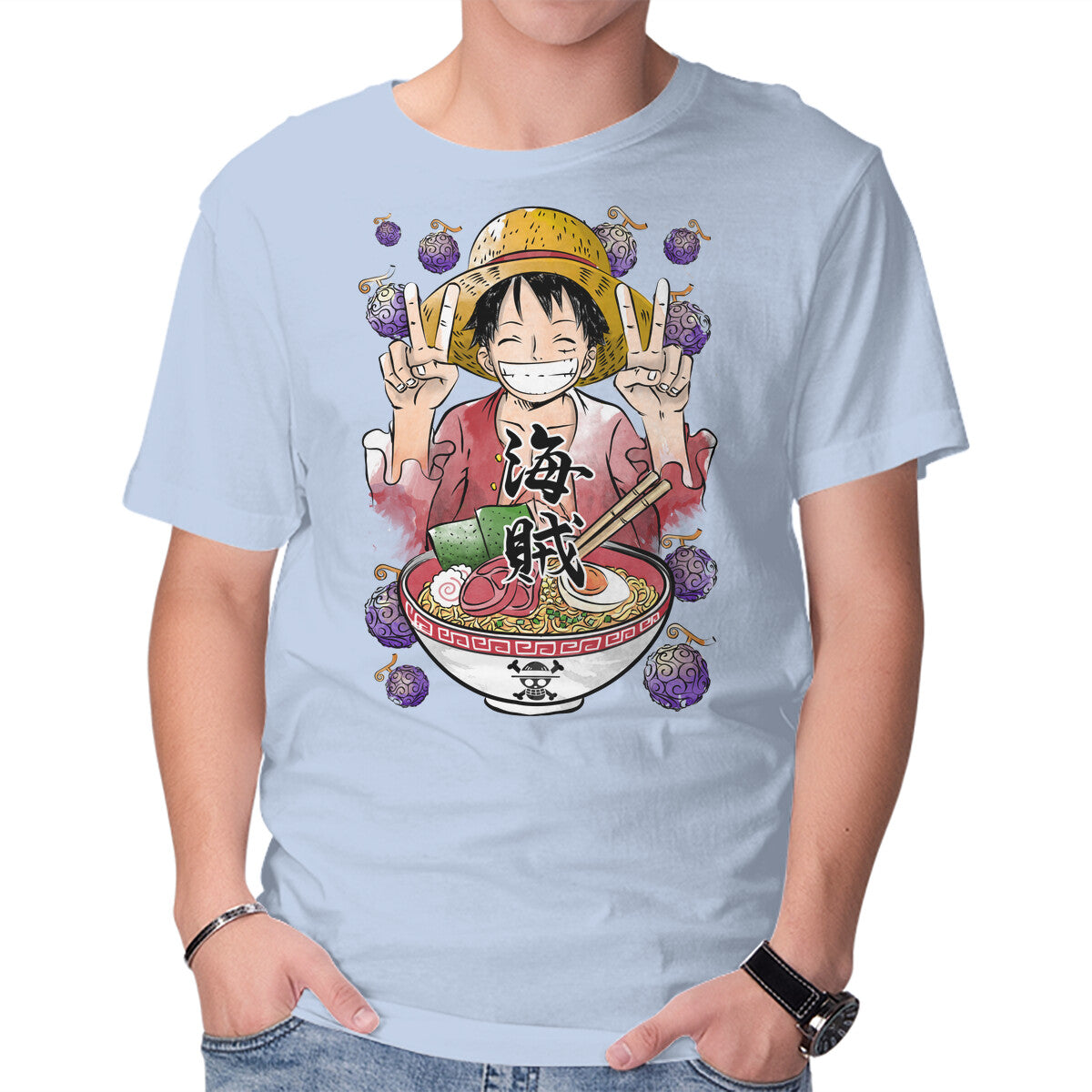 Unisex Crew Neck T-Shirt Pirate King Ramen Graphic Short Sleeve Casual Tee XXL