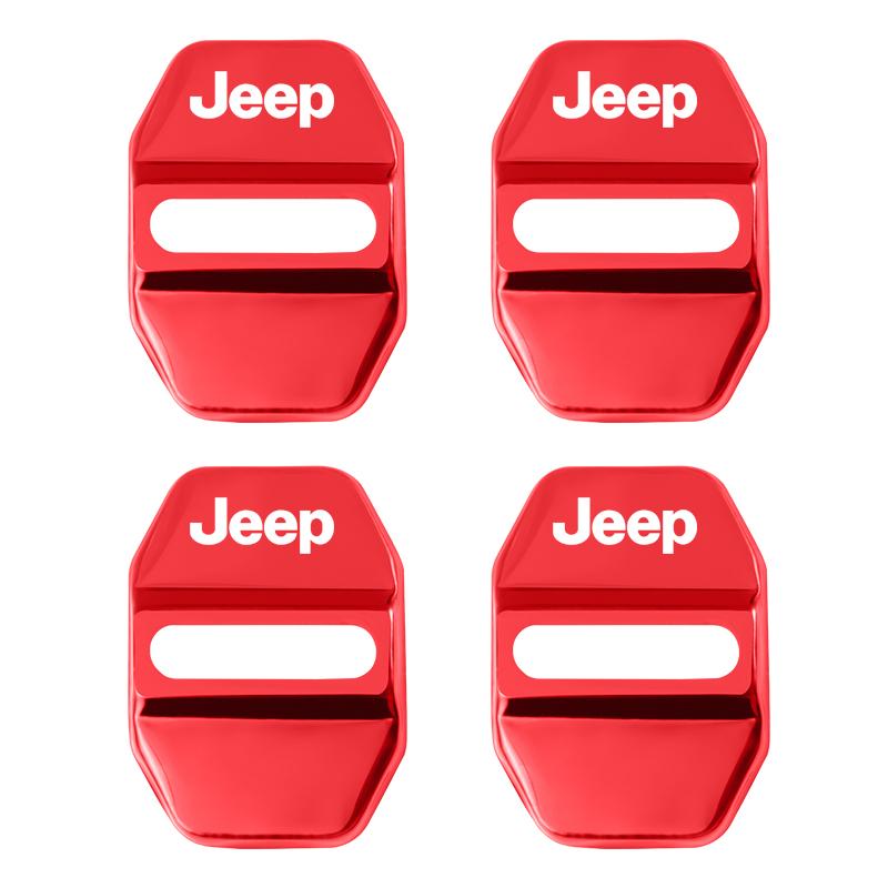 Cup Holders 4PCS Metal Car Door Lock Cover Protection Sticker For Jeep Wrangler JL JK Renegade Grand Compass Gladiator Cherokee