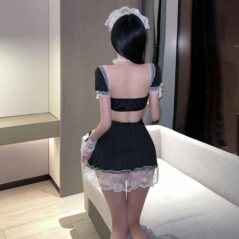 Ladies' Erotic Lingerie Sexy Deep V Hollow Chest No Need To Take Off Pure Desire Cute Girl Maid Role-playing Costume