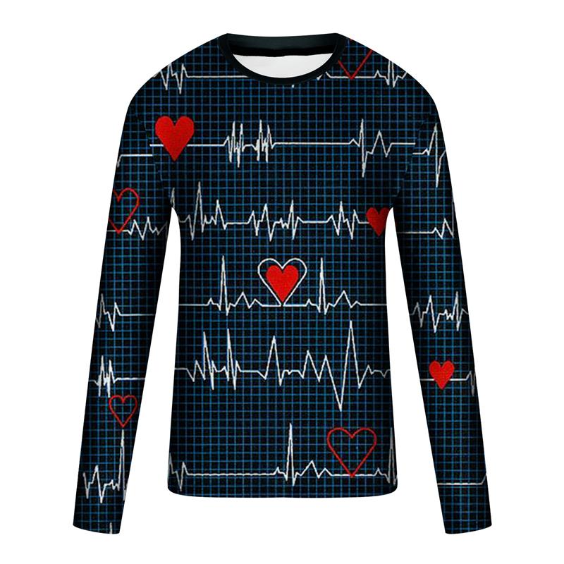 

Футболка с длинным рукавом с принтом в виде сердца и 3D-принтом для женщин и мужчин, повседневная модная дышащая удобная футболка с круглым вырезом