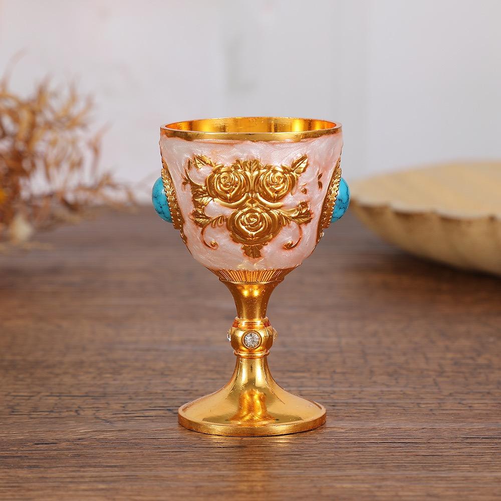 European Vintage Wine Glass, Rose Design Goblet, Alloy Portable White Wine Glass, Carved Mini Spirits Vodka Glass, 30ml,1pcs