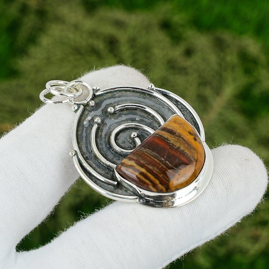 

Sterling Silver Natural Red Snakeskin Jasper Bezel Handmade Birthday New Pendant