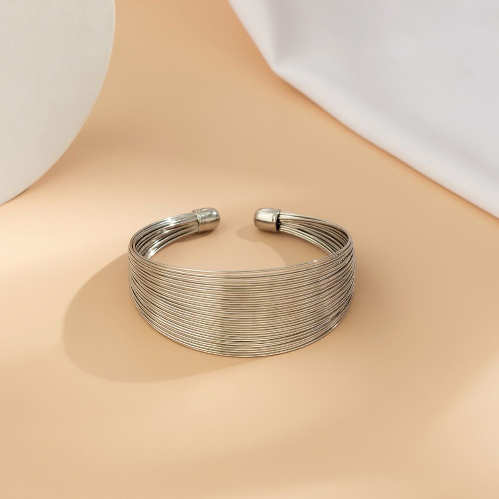 Wire Drawing Pearl Bracelet Pearl Beaded Exaggerated Bracelet Fashion Silver Metal Bracelet  Simple