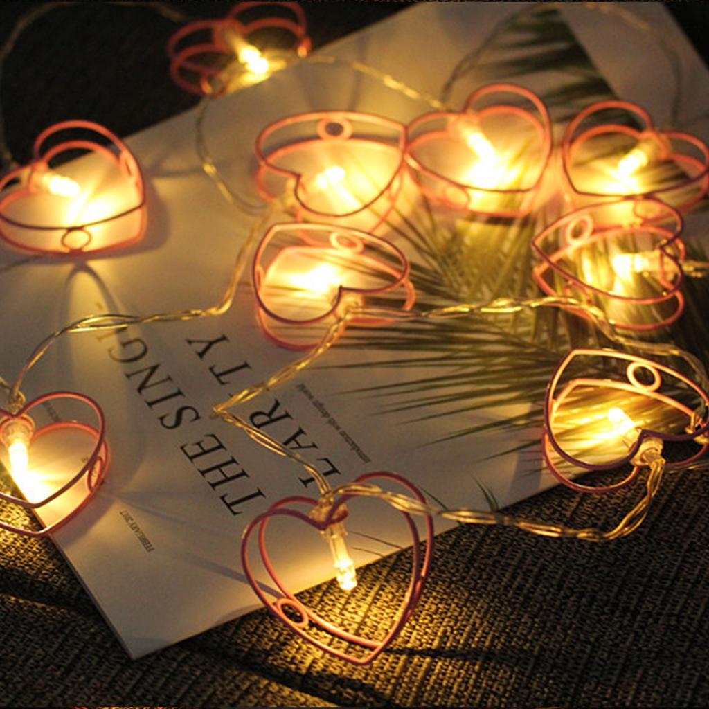 10 LEDs Heart Shape String Light 1.65m 5.41ft Battery Operated Fairy Lights Warm White String Lights for Bedroom Party