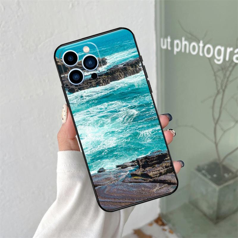 Blue Ocean Waves Sea Silicone Soft Case For iPhone 17 Air 11 14 16 15 Pro Max 12 13 Mini 16 Plus 16e Back Cover