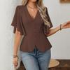 Women's Deep V-neck Solid Color Waist-cinching Short-sleeved Top - 2026 European Style
