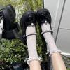Round Head  Platform Small Leather Shoes Fashion Buckle Bow Versatile Word Pearl Mary Jane Shoes Thick Heel Belt