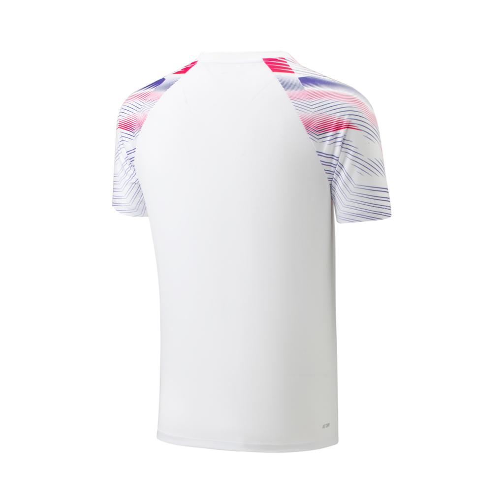 Li-Ning Color Block V-Neck Casual Short Sleeve T-Shirt Unisex Tops Standard-White AAYV157-2