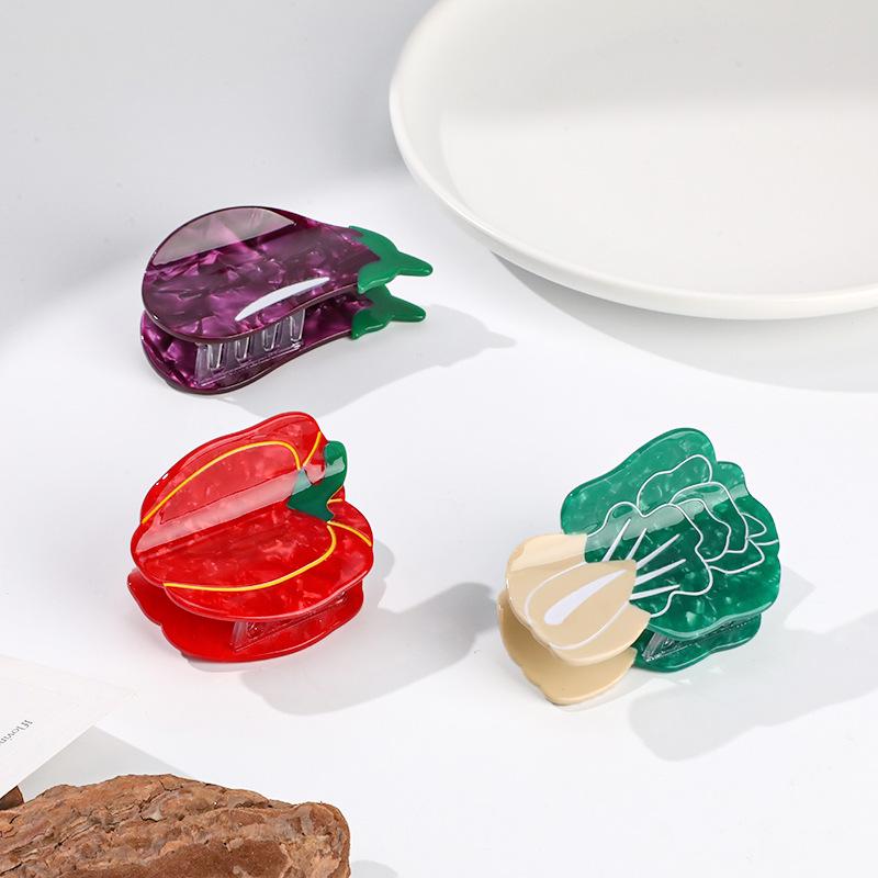 Zanbei Ya Acetate Vegetable Series Claw Clip: Trendy Ins Style Hairpin for Elegant Back of Head.