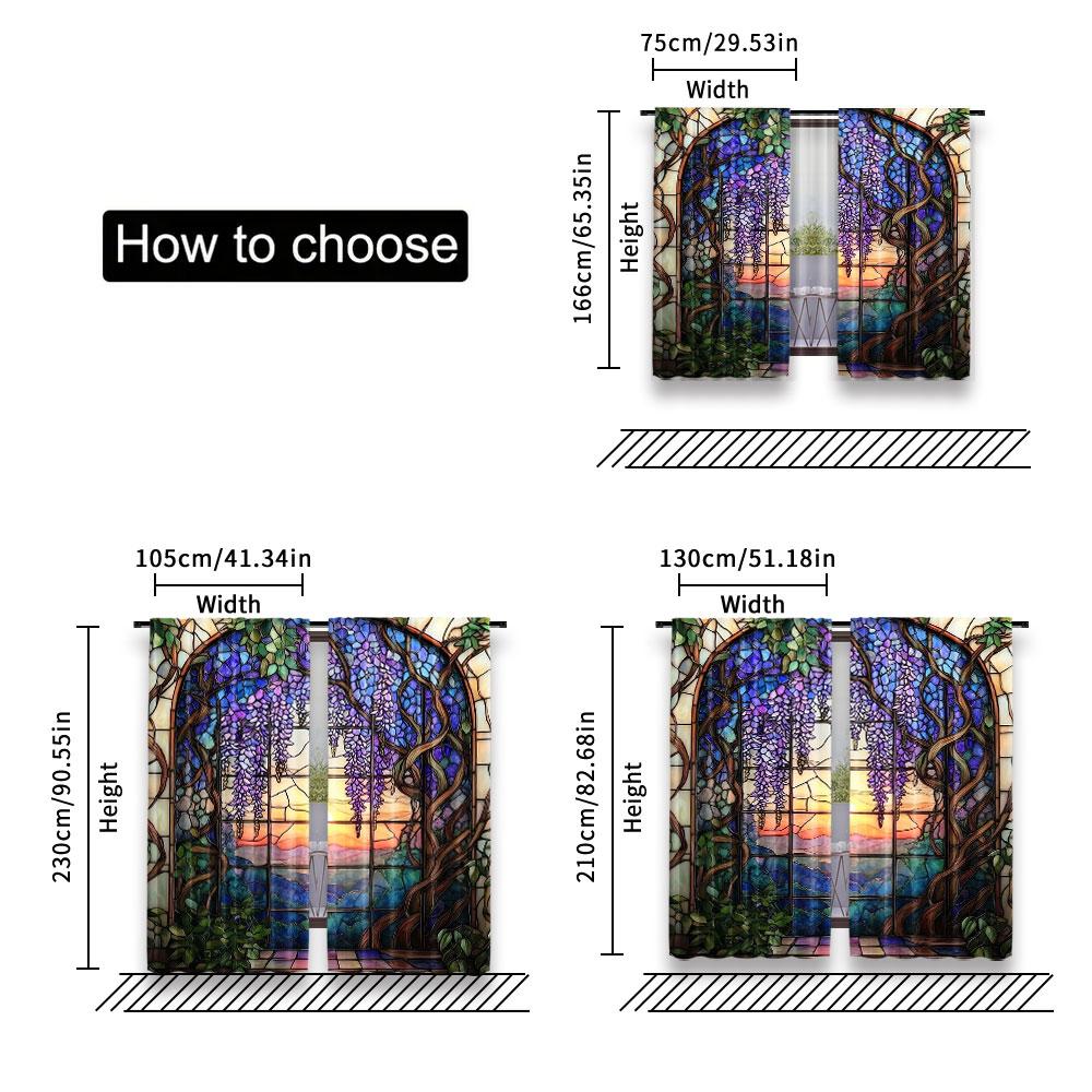 Set Of 2 Vibrant Stained Glass Wisteria Flower Printed Curtains Beautiful Home Decor Bedroom Bathroom Living Room Dining Curtain For Area Made