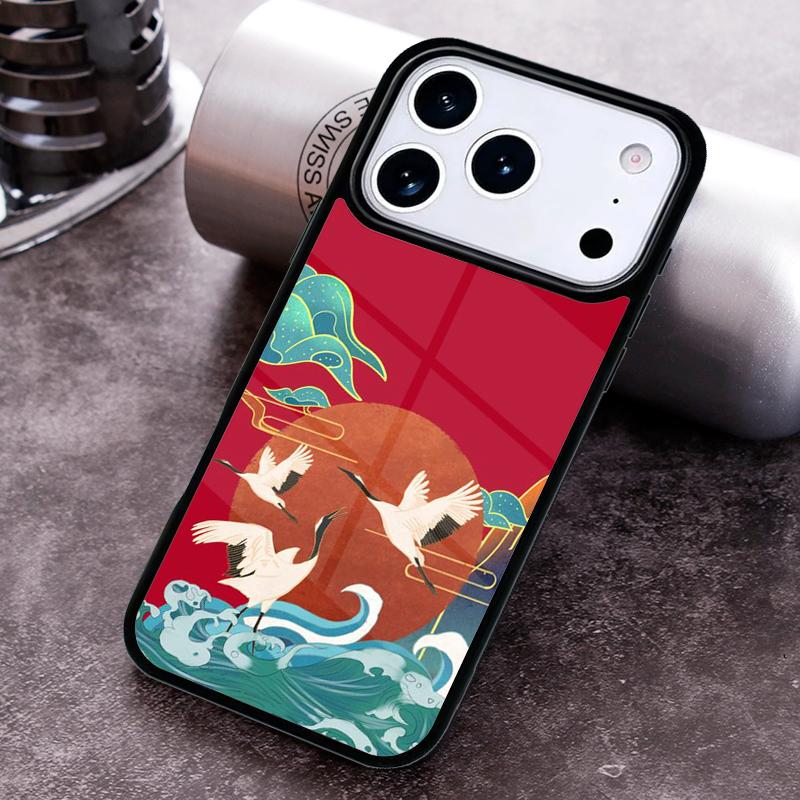 Art Crane Waves Phone Case For iPhone 17 16 15 14 13 12 11 Pro Max Plus 17Air Soft Silicone Cover