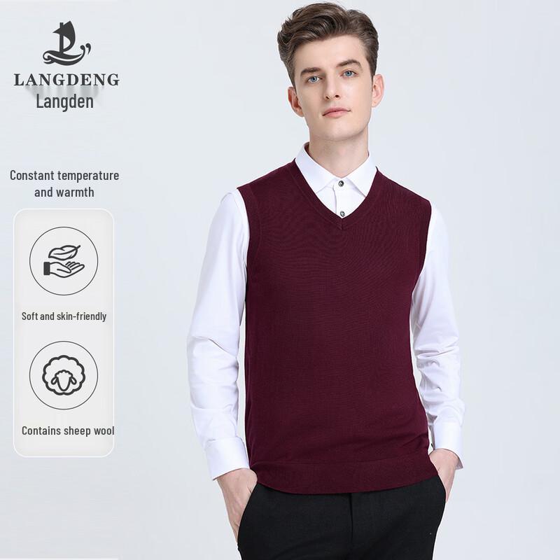 Langdeng Men's V-Neck Pullover Wool Blend Knit Vest