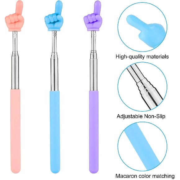 3pcs Teachers Finger Pointer Sticks, Telescopic Preschool Teachers Hand Pointer for Classroom Presentation Whiteboard Extendable Pointing Stick for