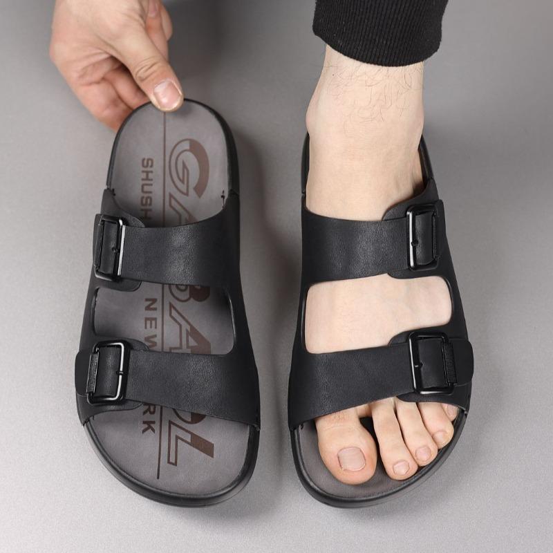 Slippers for Men 2025New Summer Casual Beach Shoes High Quality Cowhide Leather Slippers for Men Comfort Non Slip Flat Slippers