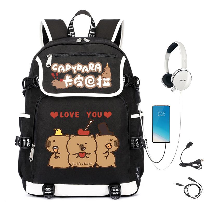 Kapibara Schoolbag Large Capacity Cute Junior High School Students Durable Lightweight Backpack Men and Women