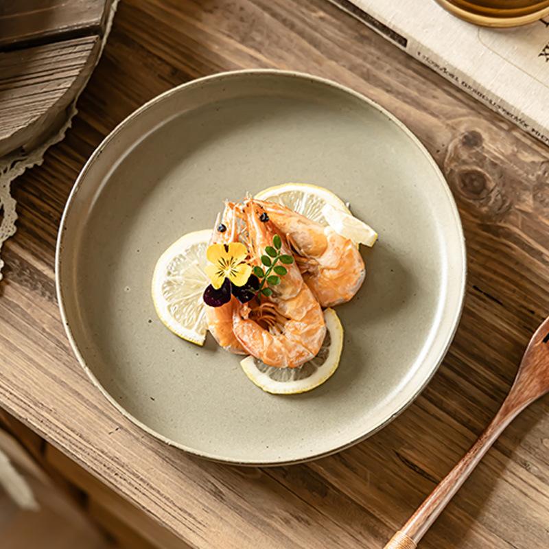 Round Deep Plate Retro Style Ceramic Plate Japanese Tableware Plate Household Dish Steak Plate Salad Plate Dinner Plate