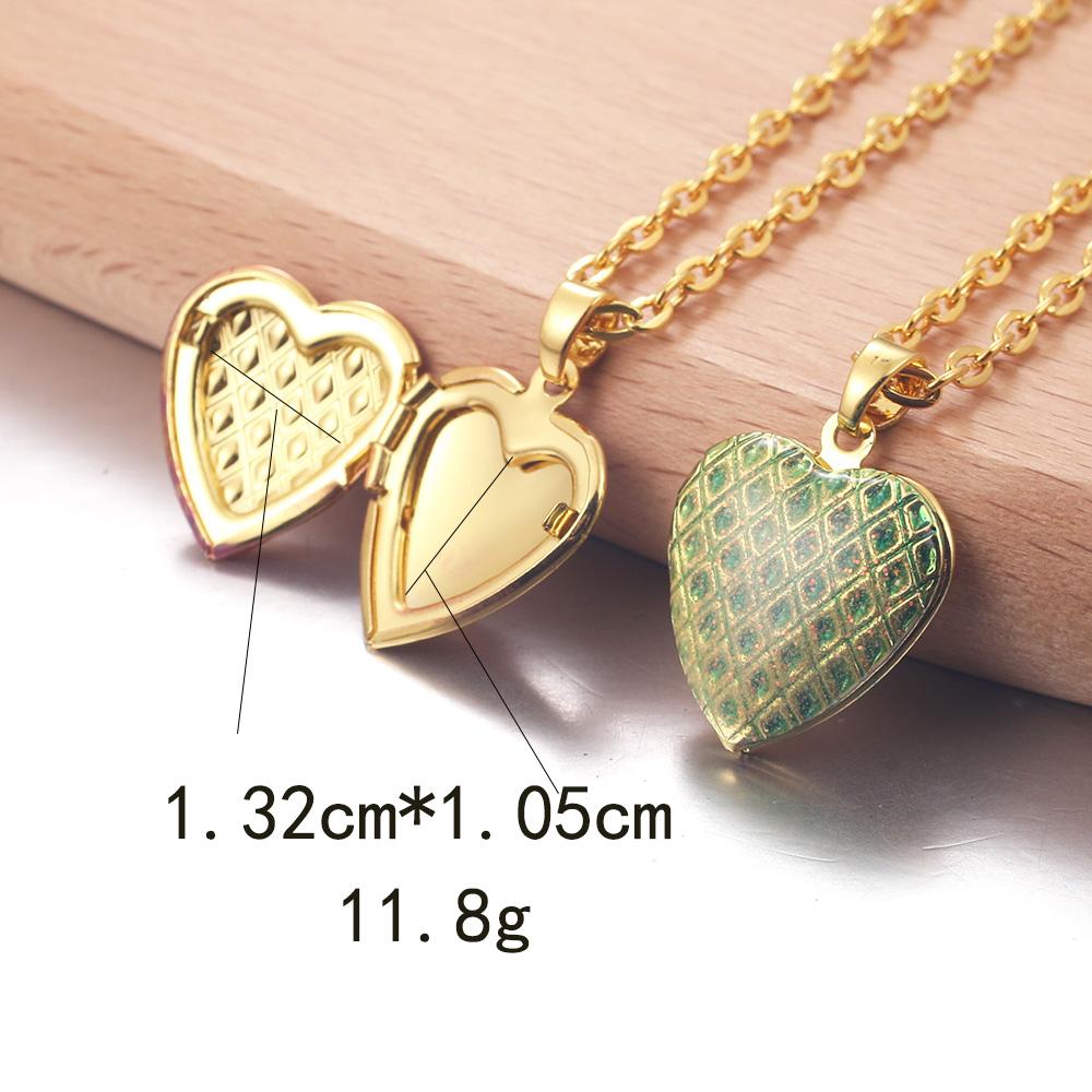 Golden Locket Pendant Mood Necklace Emotion Women Men Lovers Photo Frame Box Choker Necklaces Fashion Love Enamel Jewelry