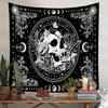 Dark Mysterious Skull Moon Phase Tapestry, Black White Astrology Wall Art for Bedroom Living Room Decor