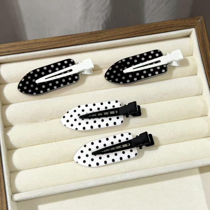 Black White Dot Acrylic Hair Clips 2Pcs Scratch-Free Stylish Hair Styling Tools for Daily Wear Party Wedding Outfits