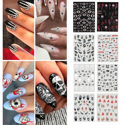 1 Blatt Nagelaufkleber 5D Halloween Dark Devil's Eye Sky Wing Sichere atemberaubende Nagelaufkleber für schöne Nägel
