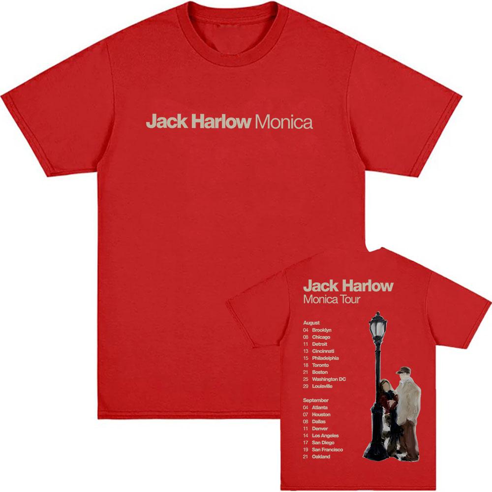 

Футболка Jack Harlow Monica Tour 2026 Летняя с коротким рукавом 100% Хлопок Круглый вырез Модный дизайн Графический Мерч Футболки Унисекс Аниме Футболка Футболки с группой XS красный