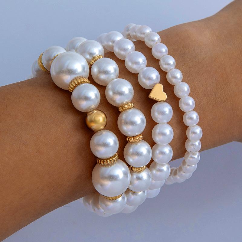 European And American Fashion Love Imitation Multi-Layer Pearl Bracelet Set Temperament Advanced Sense Beaded Ins Style
