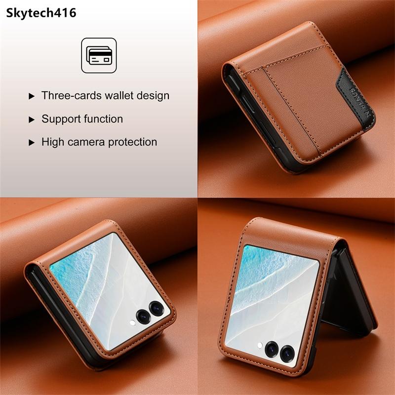 For Samsung Galaxy Z Flip 3 4 5 6 7 Leather Case Flip High Quality Card Slot Bracket Wallet Cover Casing