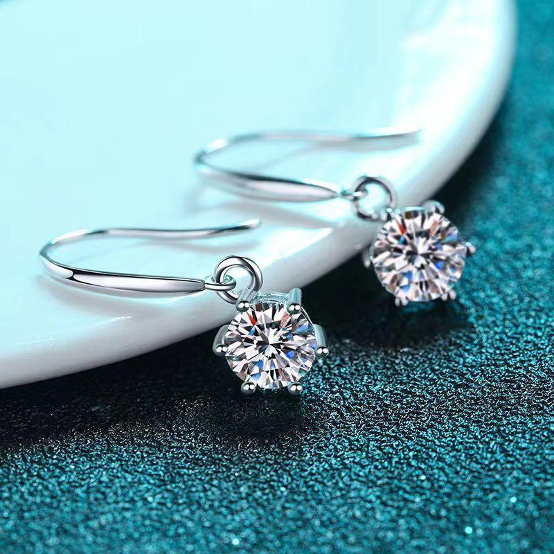 Simple Zircon Fashion Drop Earrings Six Claw Hoops Versatile Commute Elegant