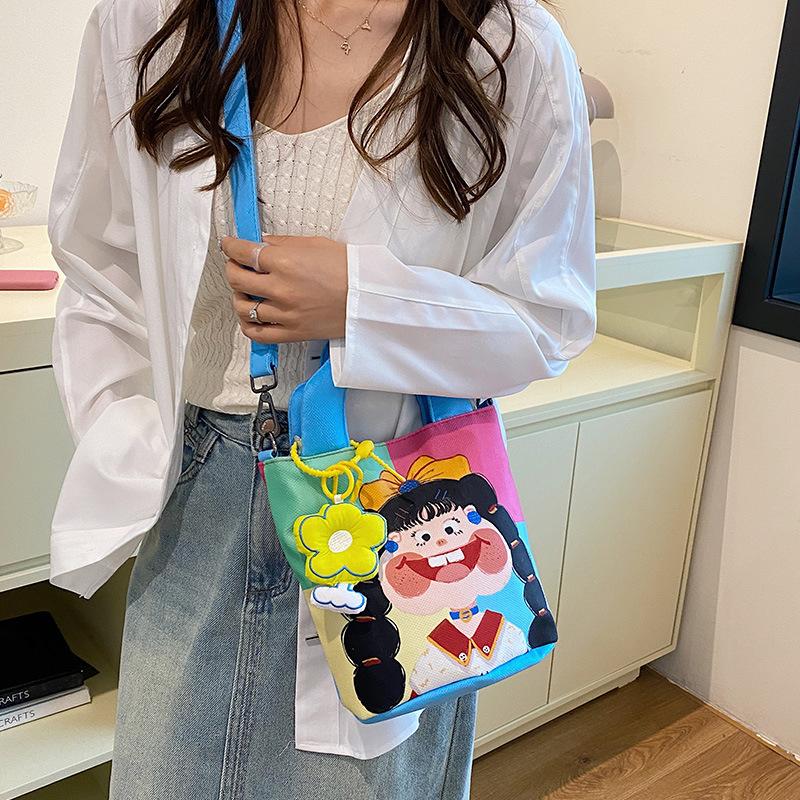 Illustration Design Graffiti Cloth Bag New Large Capacity Shoulder Bag Personality Funny Ugly Cute Bucket Bag Crossbody Bag Women's Bag