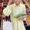 Spring Long Sleeve Shirt Dress Solid Colour Lapel Dress Women's OL Simple Cotton Top