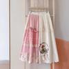Vintage Embroidery Patchwork Cotton Long Skirt Women Japanese Mori Girl Lace Ruffles High Waist A-line Skirts