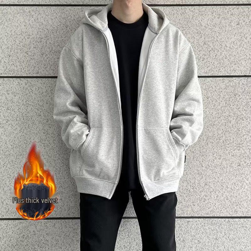 Men's Versatile Solid Color Zipper Cardigan Hoodie
