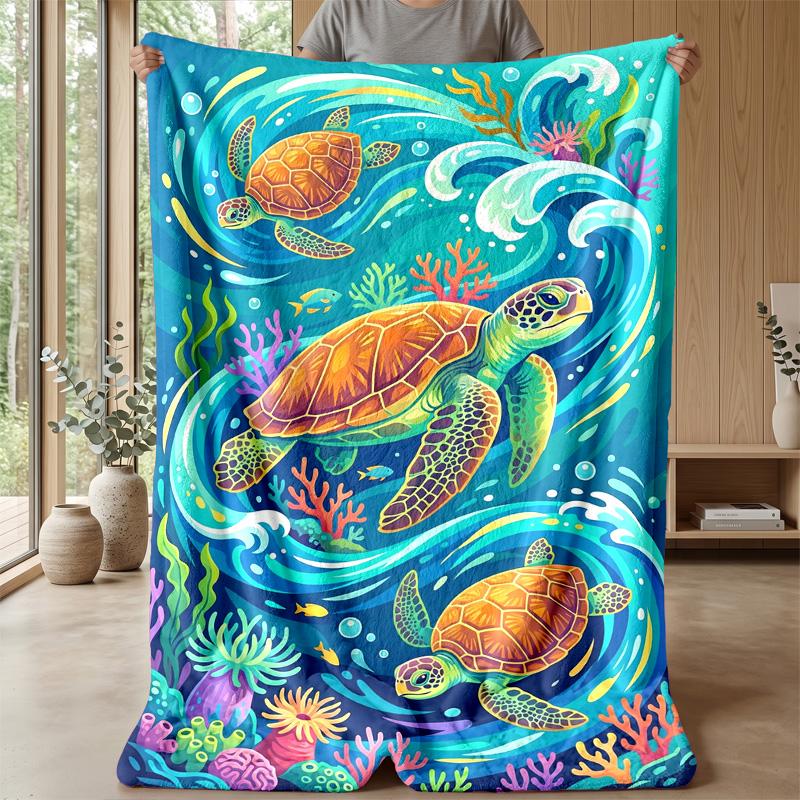 Ocean Turtle Journey Theme blanket Lightweight Warm Flannel Blanket Decorative Throw Blanket for Home Decoration