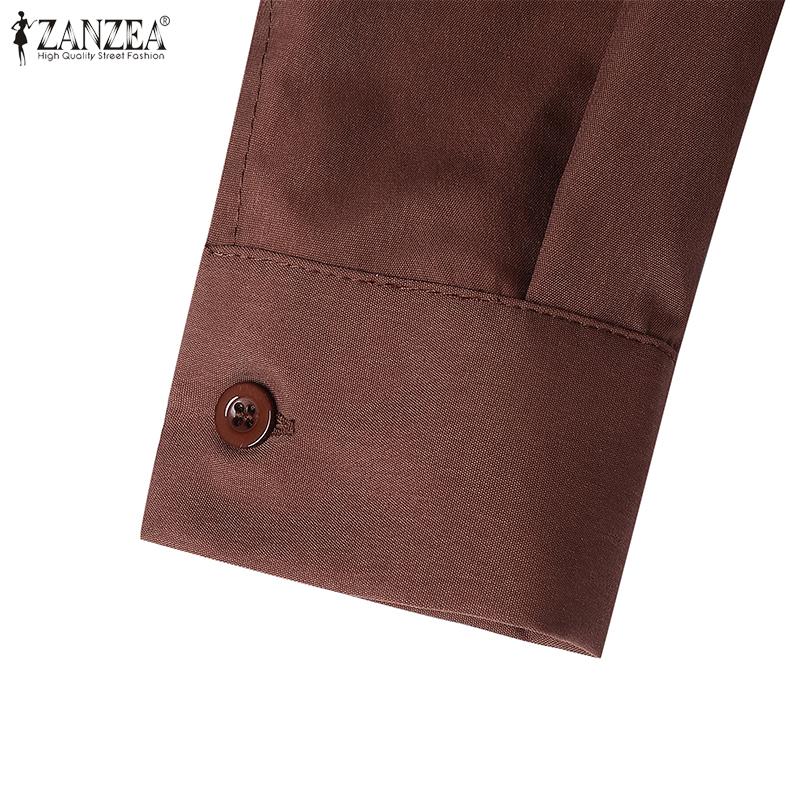 ZANZEA Women Casual Turn Down Collar Long Sleeve Loose Long Dress