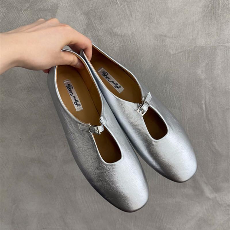 

Bailamos Brand New Women Flats Fashion Round Toe Shallow Mary Jane Shoes Soft Casual Ballet Shoes Slingback Shoes Size35-40 Muje 40 серебряный