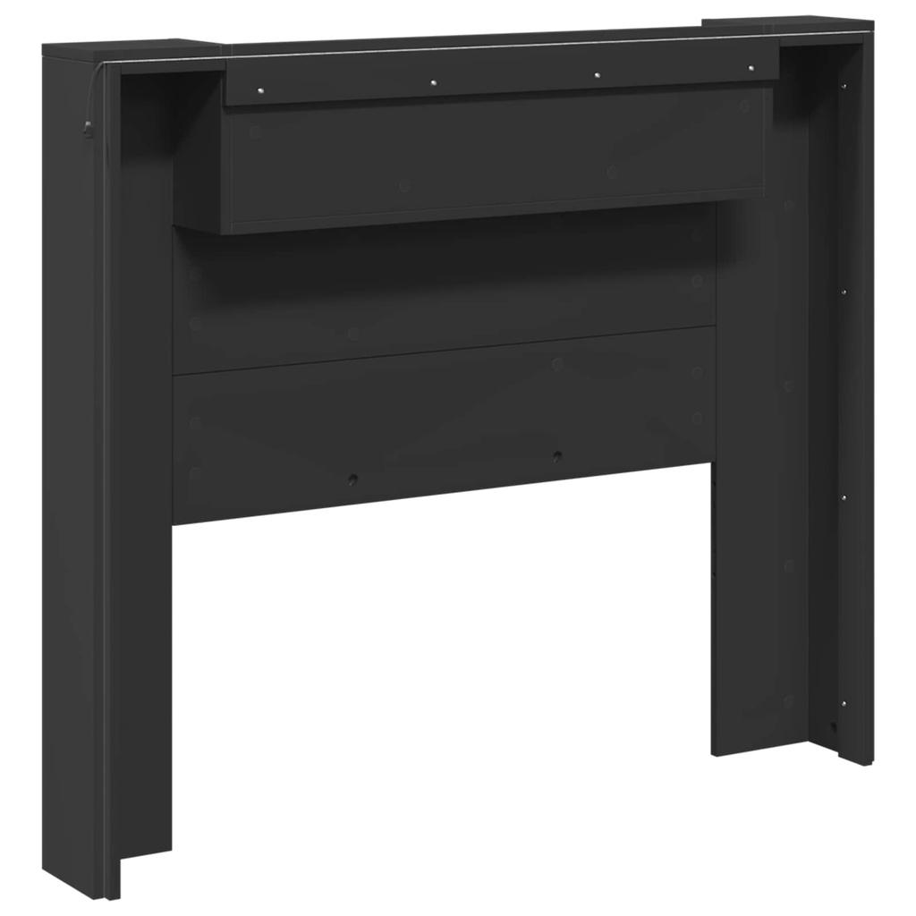Storage Headboard with LED Black Wood Based Material