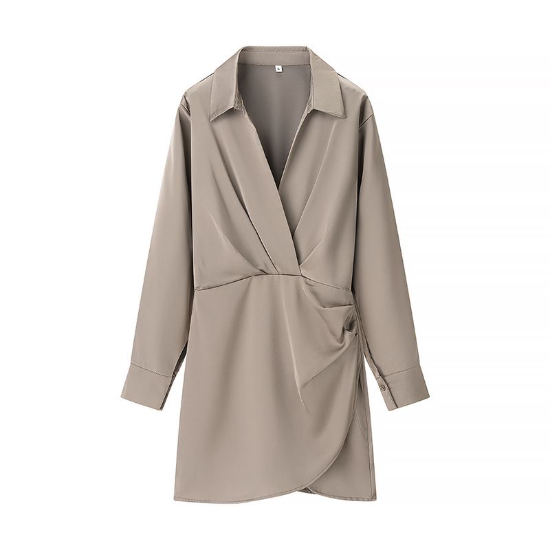 

Zbza Spring New Women clothes Western Style French style Fashion Design Side Wrinkle Dress Khaki M