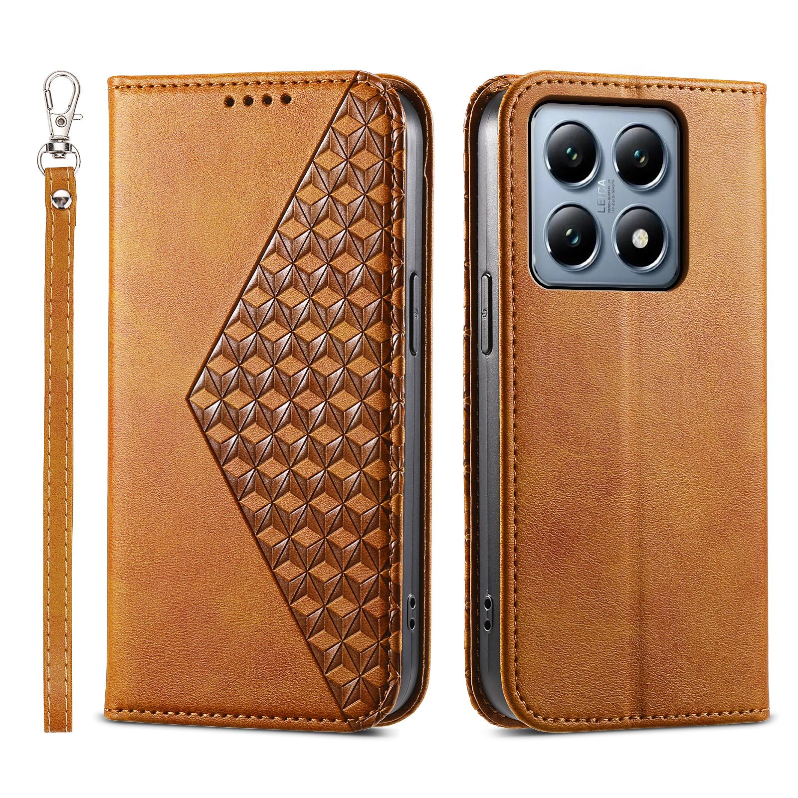 

Чохол для Xiaomi 14T Pro з текстурою телячої шкіри, PU шкіри, чохол для телефону з гаманцем Yellow