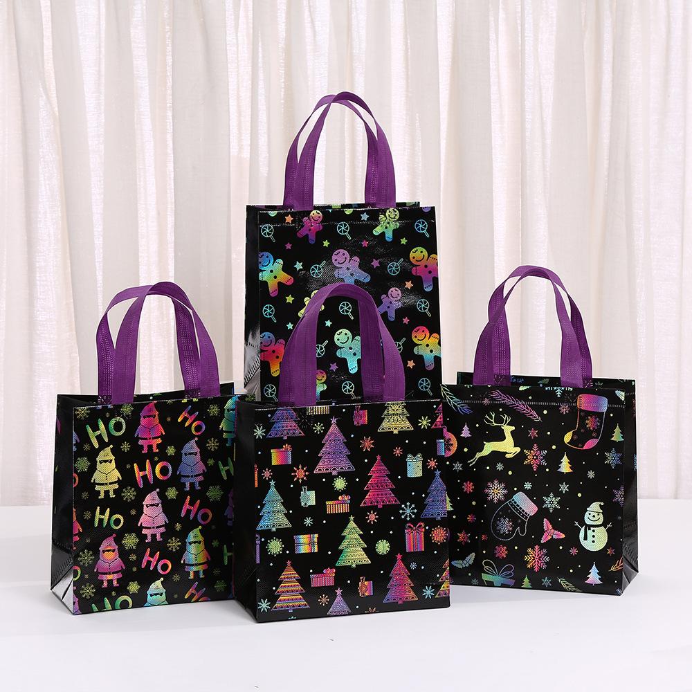 

StoBag christmas theme gift wrapping bags bags for sweets black colorful non woven tote bag for candy treat packaging 30pcs&22x11x23cm